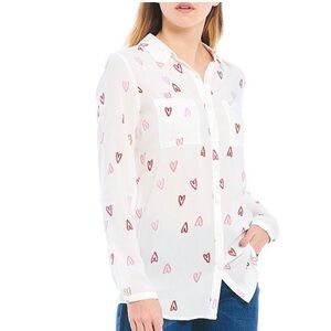JOULES NWT Elvina Heart Print Button Front Woven Blouse Top Size 6 Pink & White